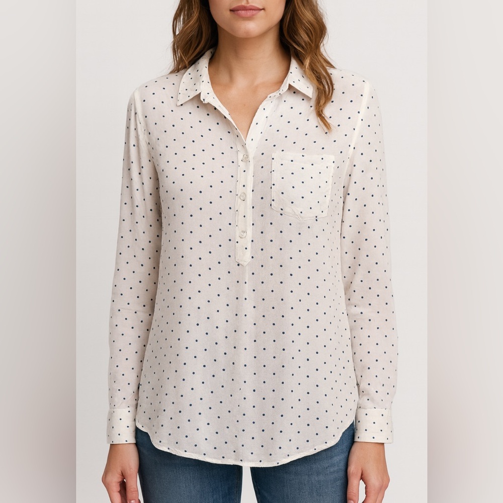Cosmic Blue Love Long Sleeve Half-button Up Polka Dot Blouse Size Small